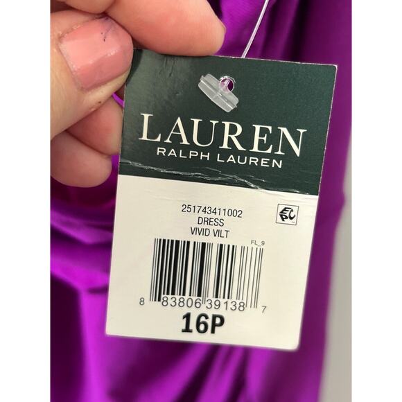 Lauren Ralph Lauren Bodycon Dress Women's Petite 16P Purple Ruched Wrap V Neck - Picture 5 of 12